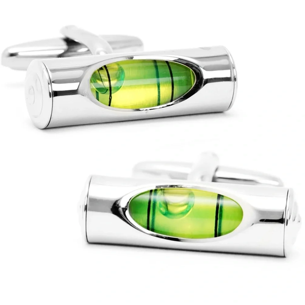 Silver Tone Spirit Level Bubble Level‎ Cufflinks Novelty Engineer Architect Gift